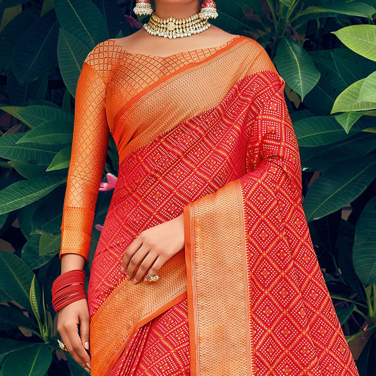 Red Festive Wear Woven Patola Silk Saree - Peachmode