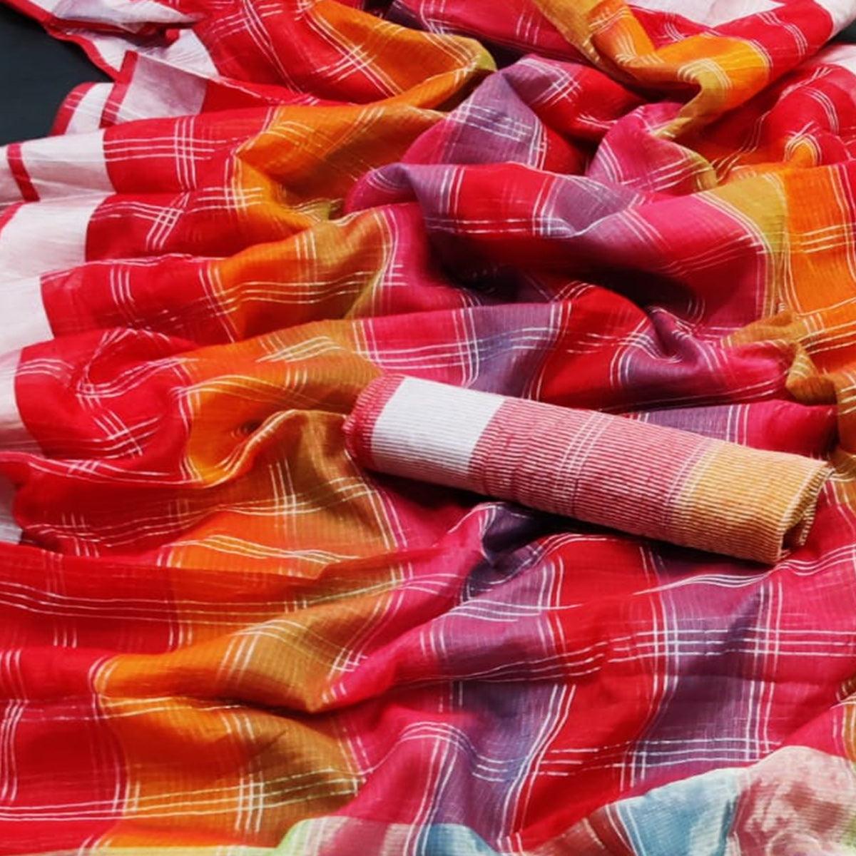 Red Festive Wear Woven Silk Border Saree - Peachmode