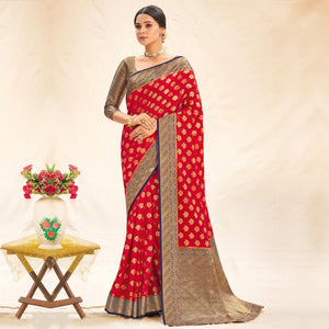 Red Festive Wear Woven Silk Saree - Peachmode