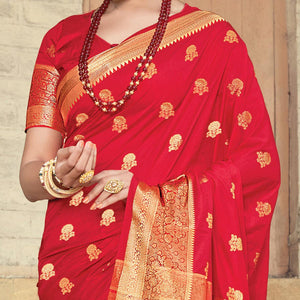 Red Festive Wear Woven Silk Saree - Peachmode