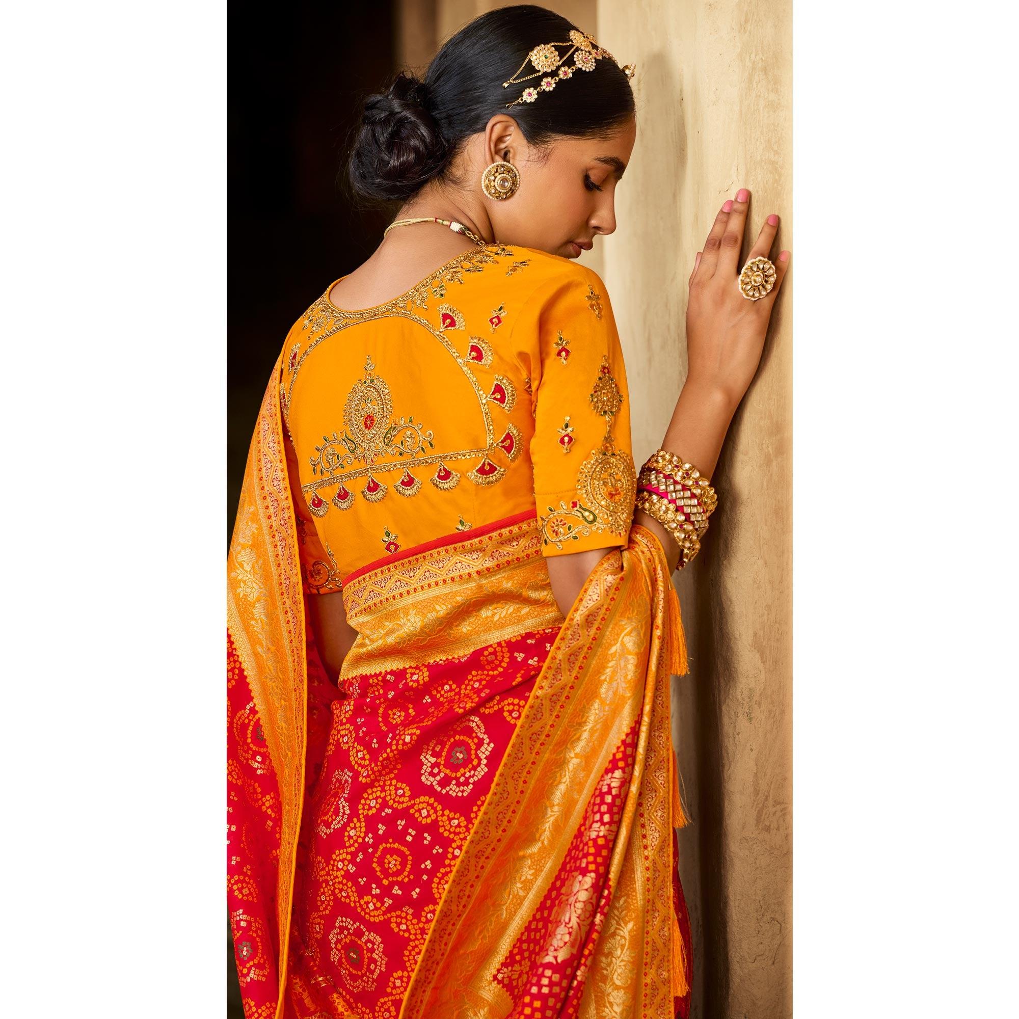 Red Festive Wear Woven Silk Saree - Peachmode