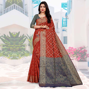 Red Festive Wear Woven Silk Saree With Patola Rich Pallu - Peachmode