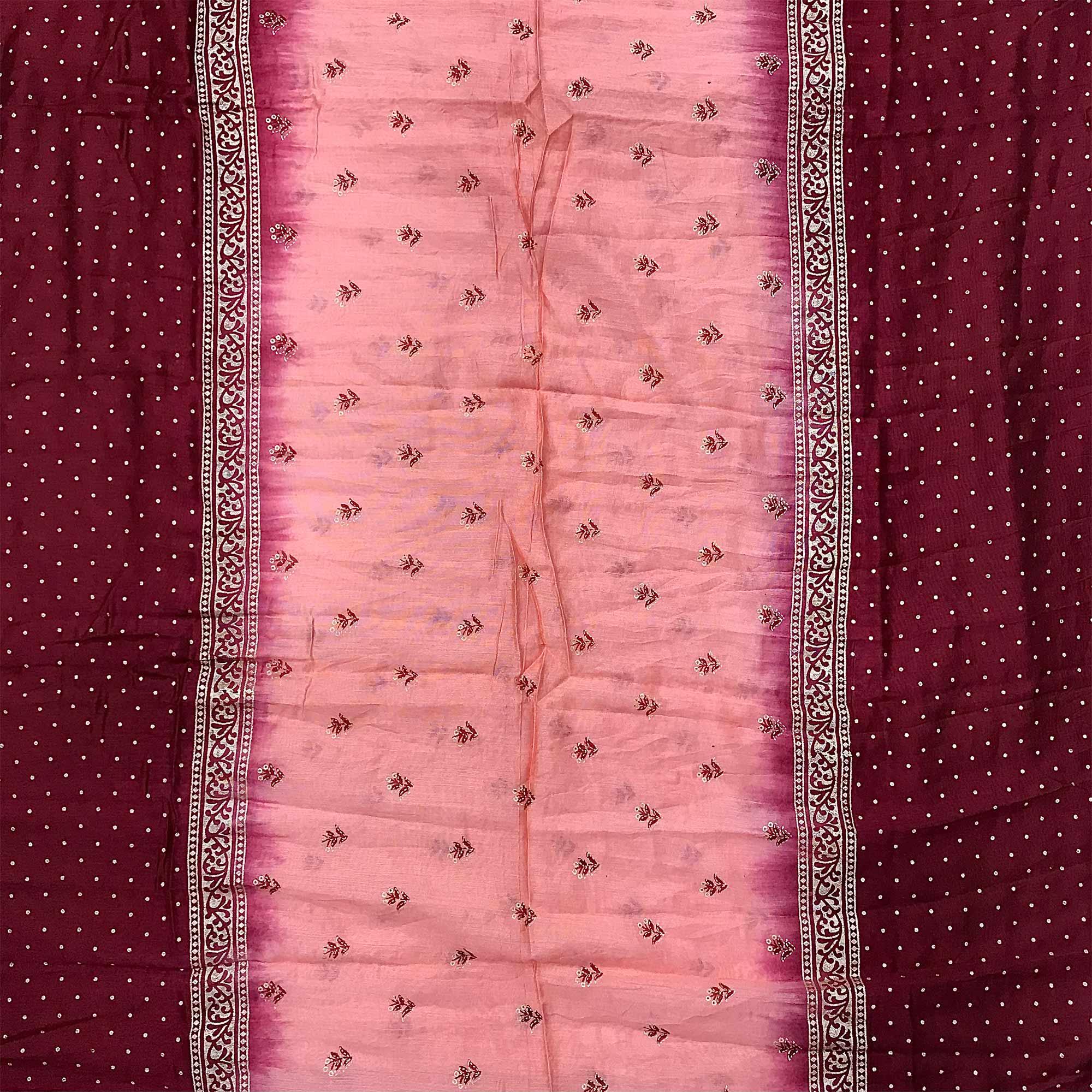 Red Floral Embroidered Pure Cotton Dress Material - Peachmode