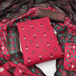 Red Floral Printed Pure Cotton Dress Material - Peachmode