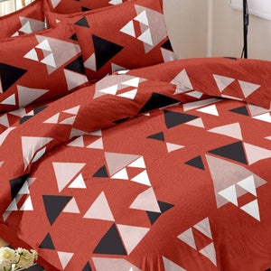 Red Geometric Printed Pure Cotton Double Bedsheet With Pillow Cover - Peachmode