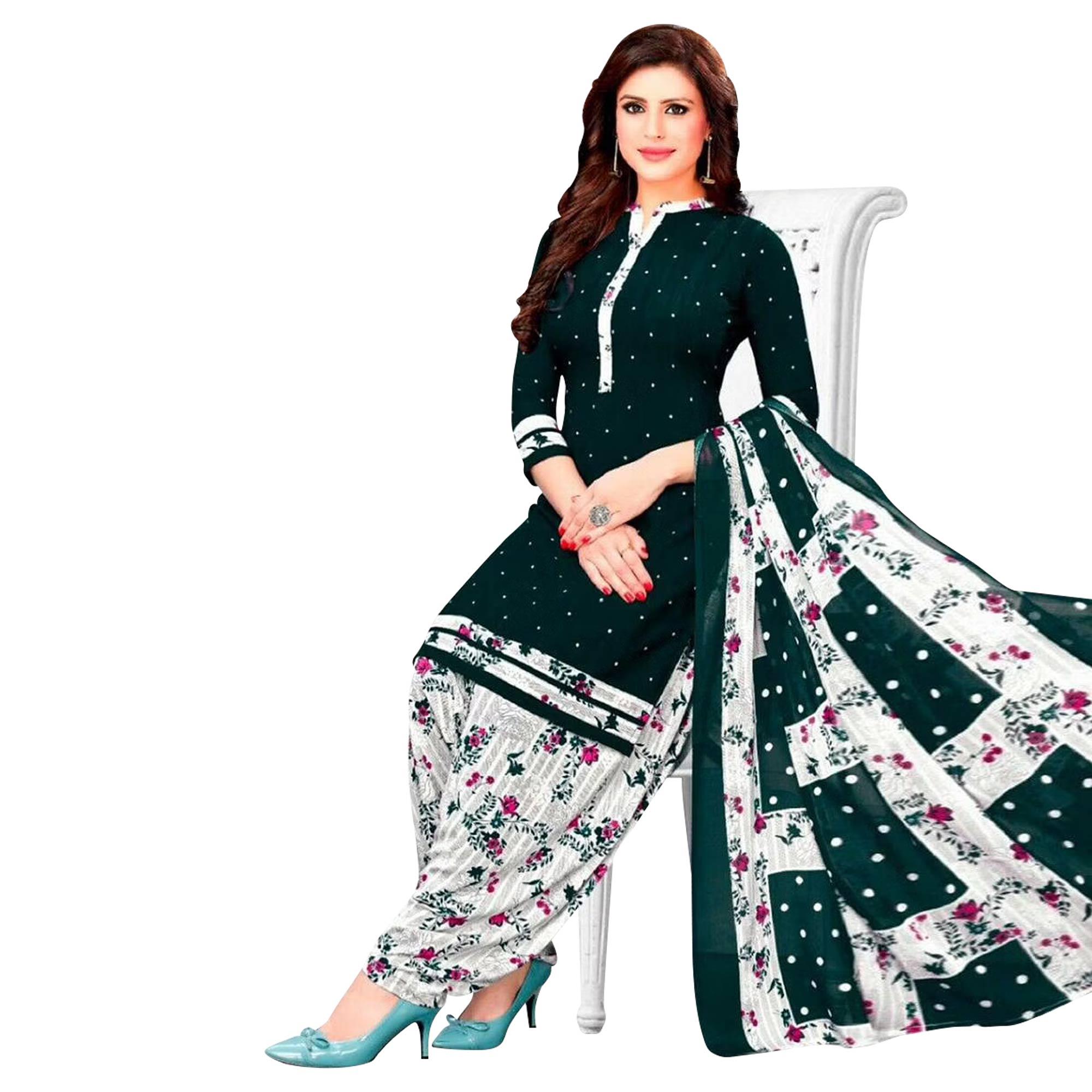 Red-Green Casual Printed Leon Patiala Dress Material Pack of 2 - Peachmode