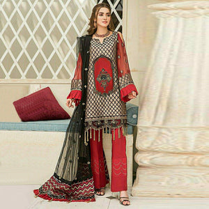 Red Party Wear Embroidered Georgette Pakistani Suit - Peachmode