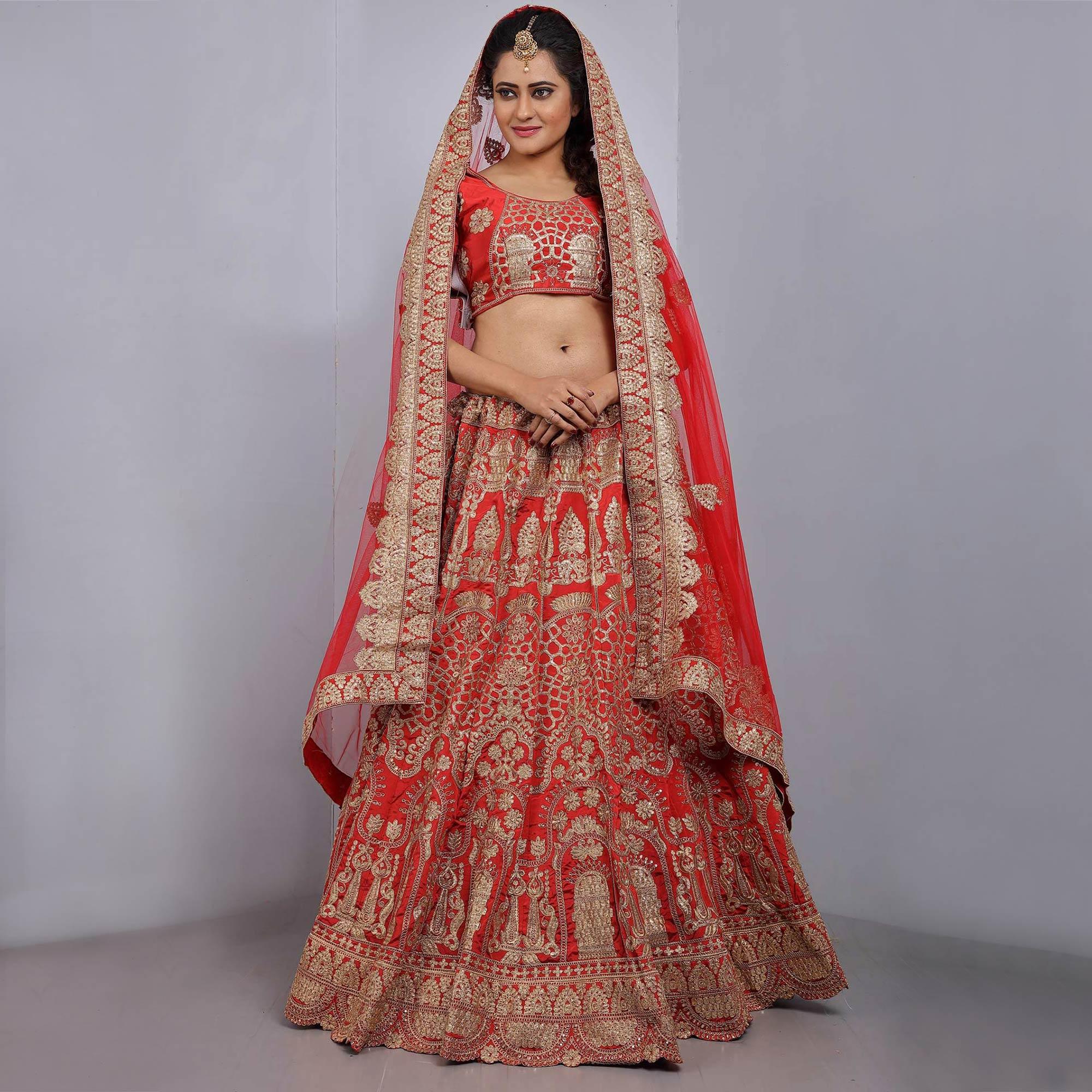 Red Party Wear Sequence Embroidered Tapetta Lehenga Choli - Peachmode