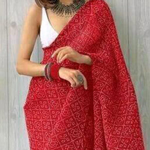 Red Partywear Bandhani Printed Georgette Saree - Peachmode
