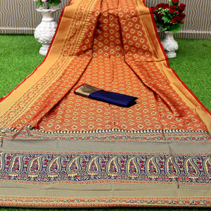 Red Partywear Embroidered Banarasi Art Silk Saree - Peachmode