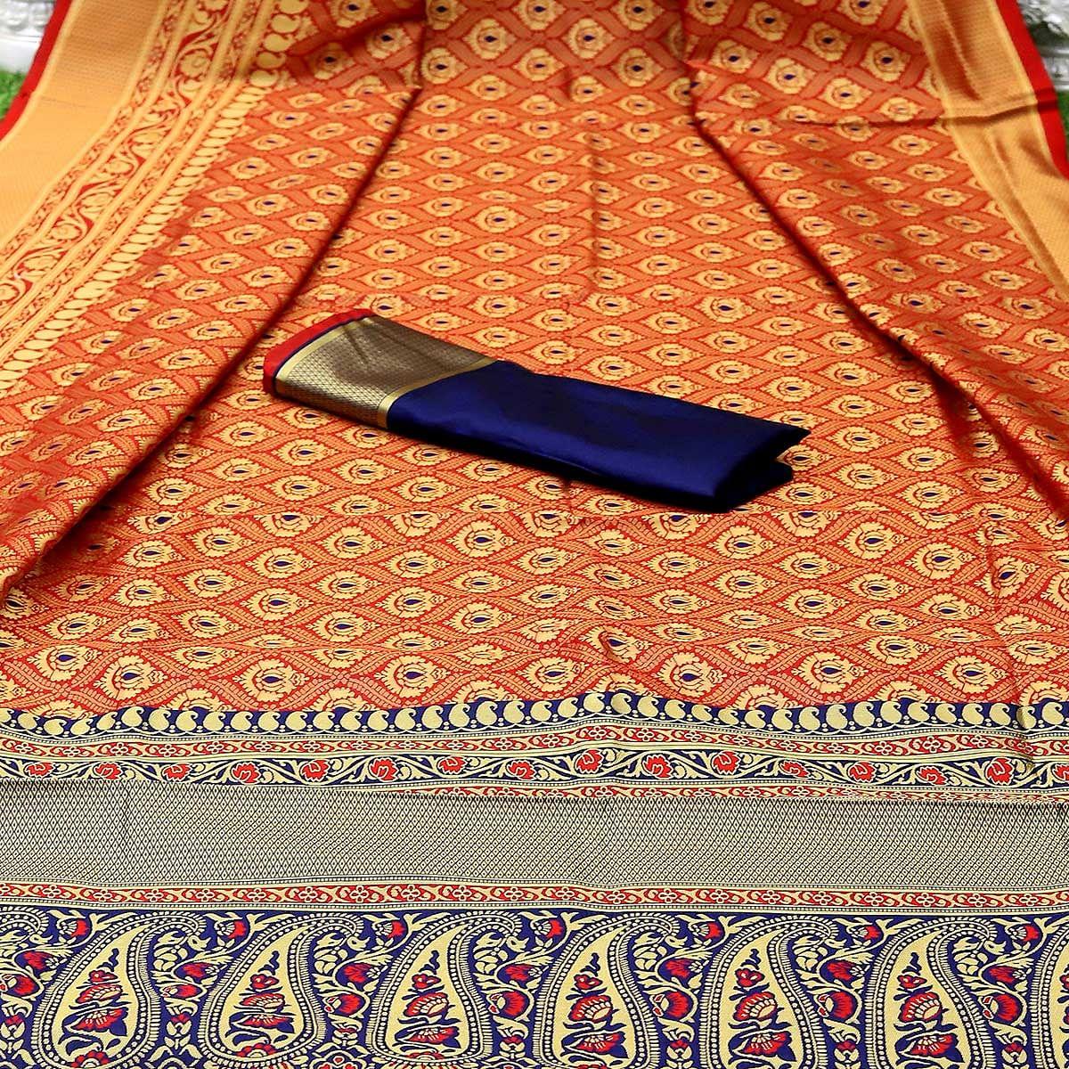 Red Partywear Embroidered Banarasi Art Silk Saree - Peachmode