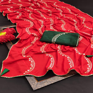 Red Partywear Sequence Work Georgette Saree - Peachmode