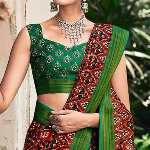 Red Patola Printed Cotton Silk Saree With Tassels - Peachmode