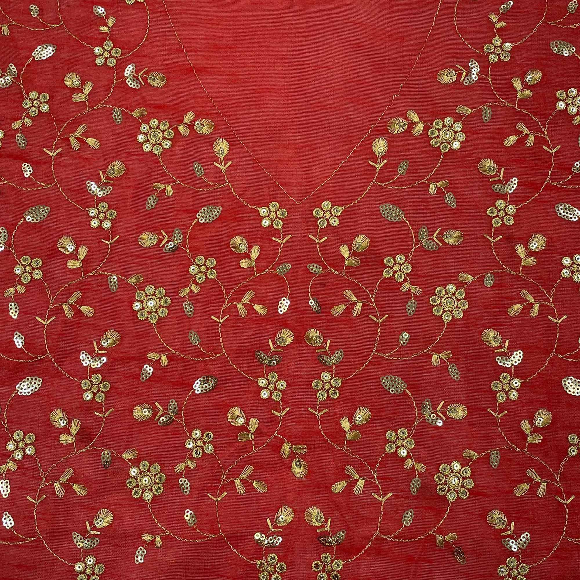 Red Sequence Embroidered Georgette Saree - Peachmode