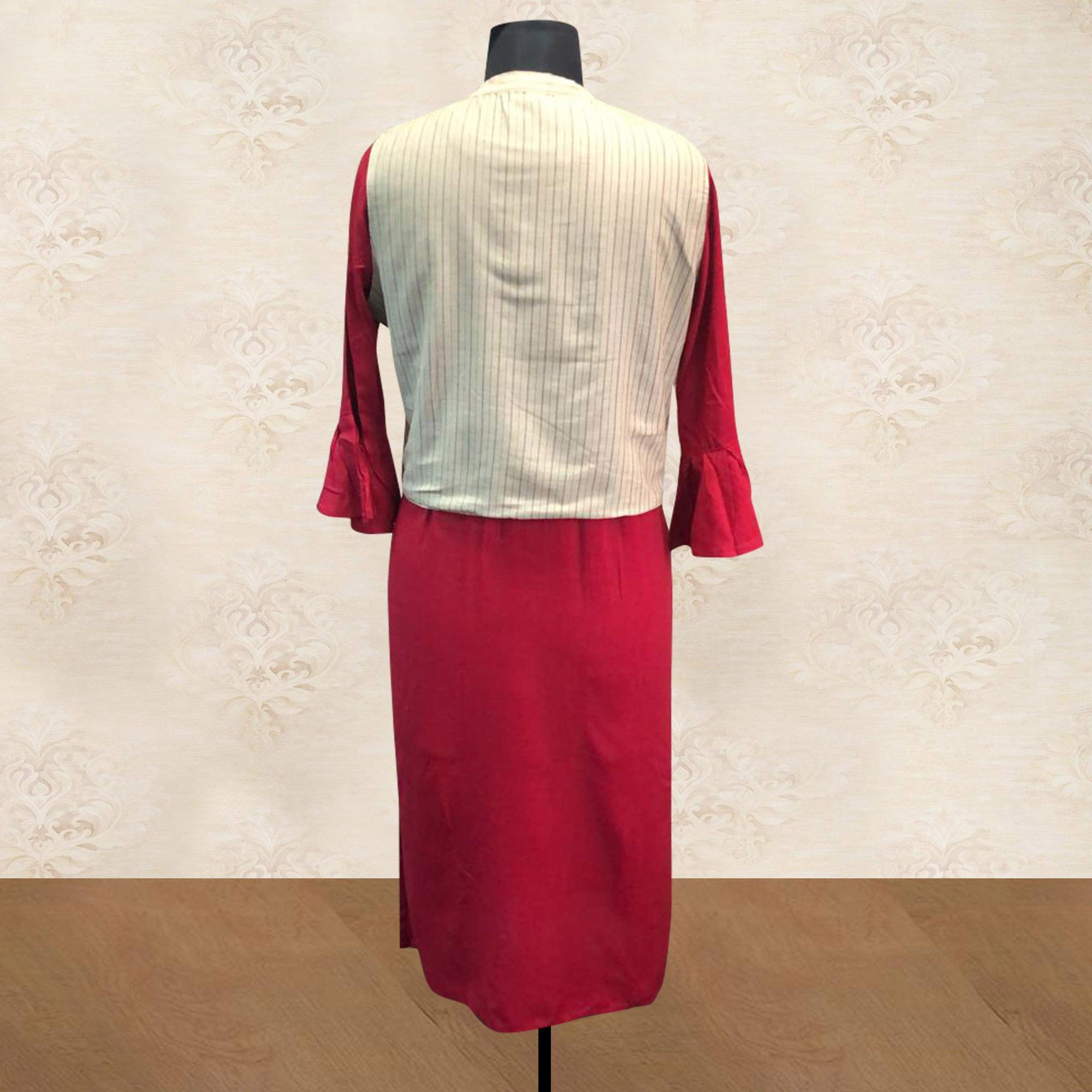 Red Solid Pure Cotton Kurti With Jacket - Peachmode