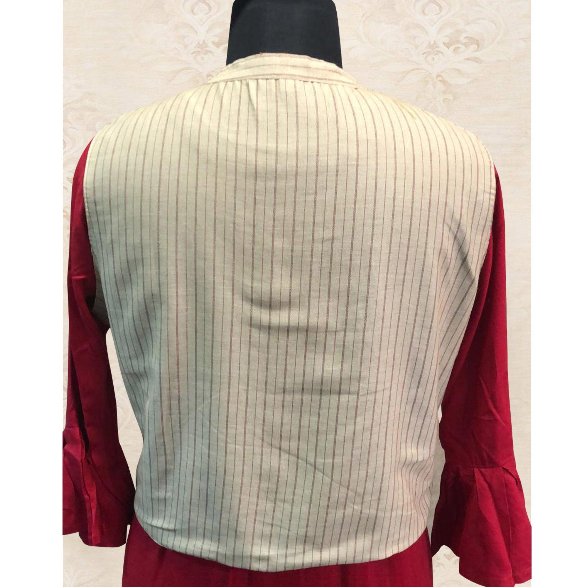 Red Solid Pure Cotton Kurti With Jacket - Peachmode