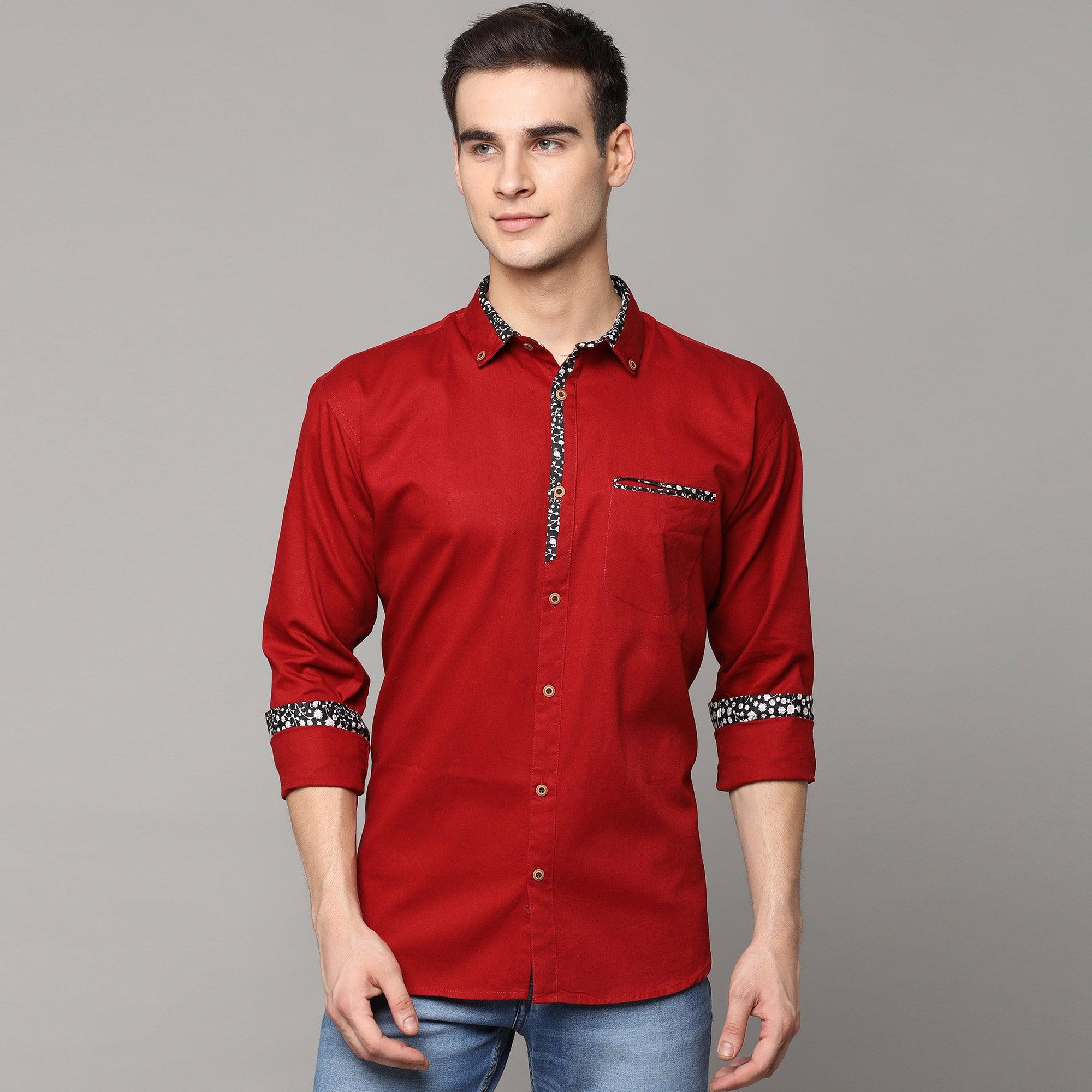 Red Solid Pure Cotton Men's Shirt - Peachmode