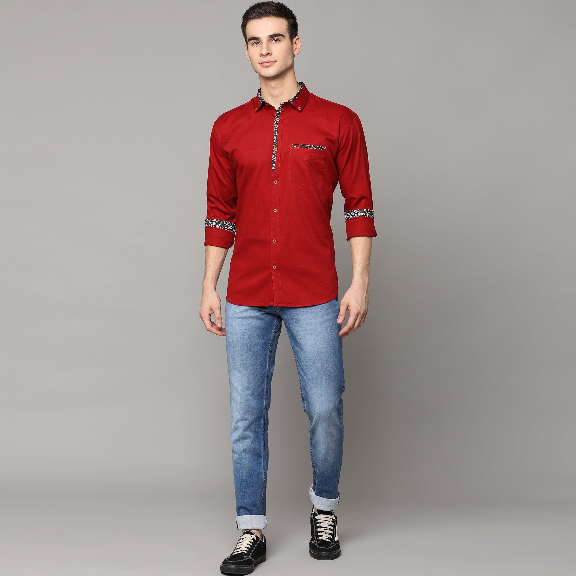 Red Solid Pure Cotton Men's Shirt - Peachmode