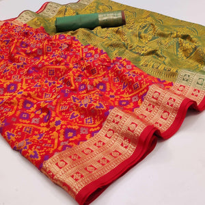 Red Woven Art Silk Saree - Peachmode