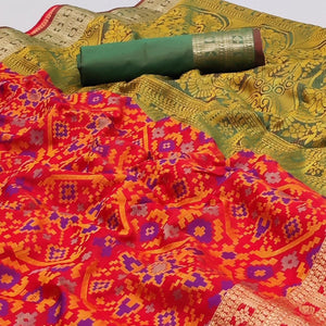 Red Woven Art Silk Saree - Peachmode