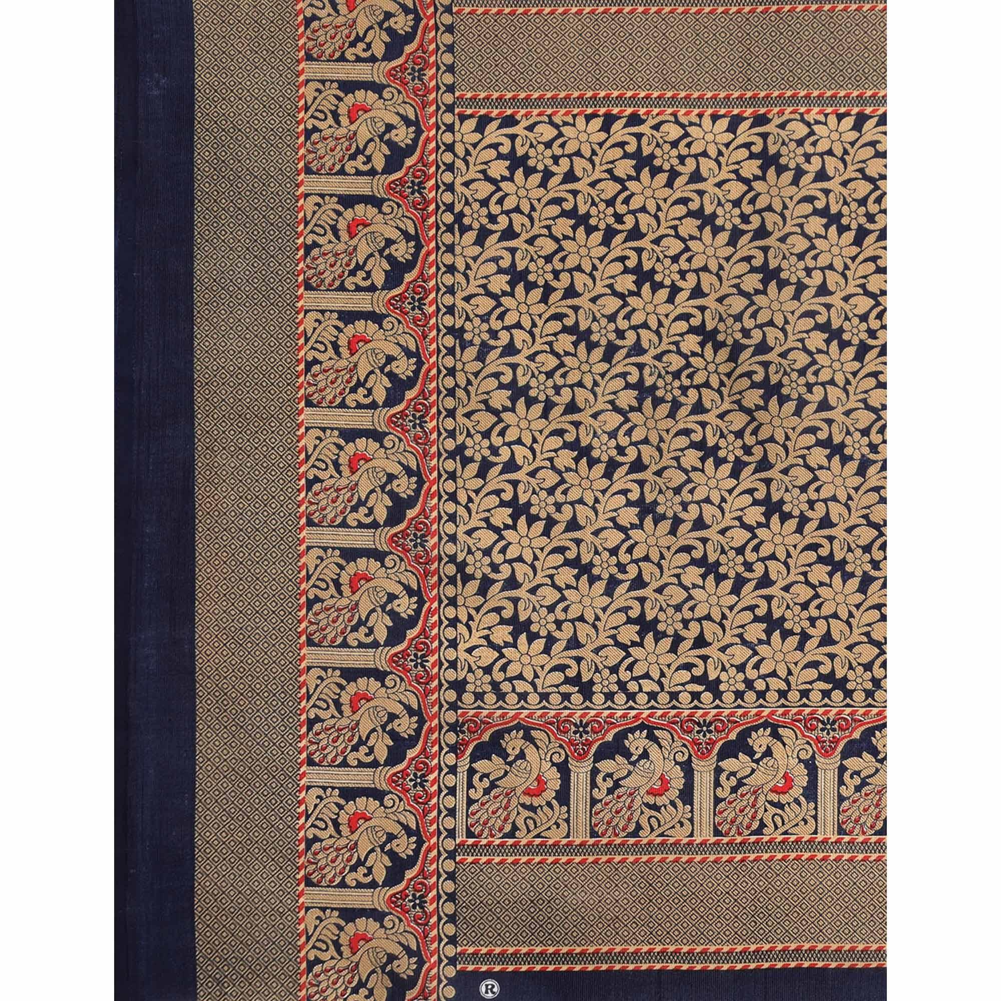 Red Woven Art Silk Saree - Peachmode