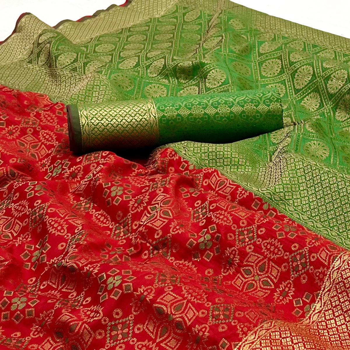 Red Woven Patola Art Silk Saree - Peachmode