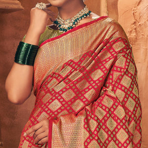 Red Woven Patola Art Silk Saree - Peachmode