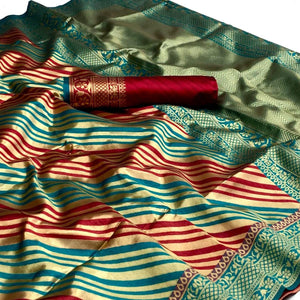 Red Woven Silk Saree - Peachmode