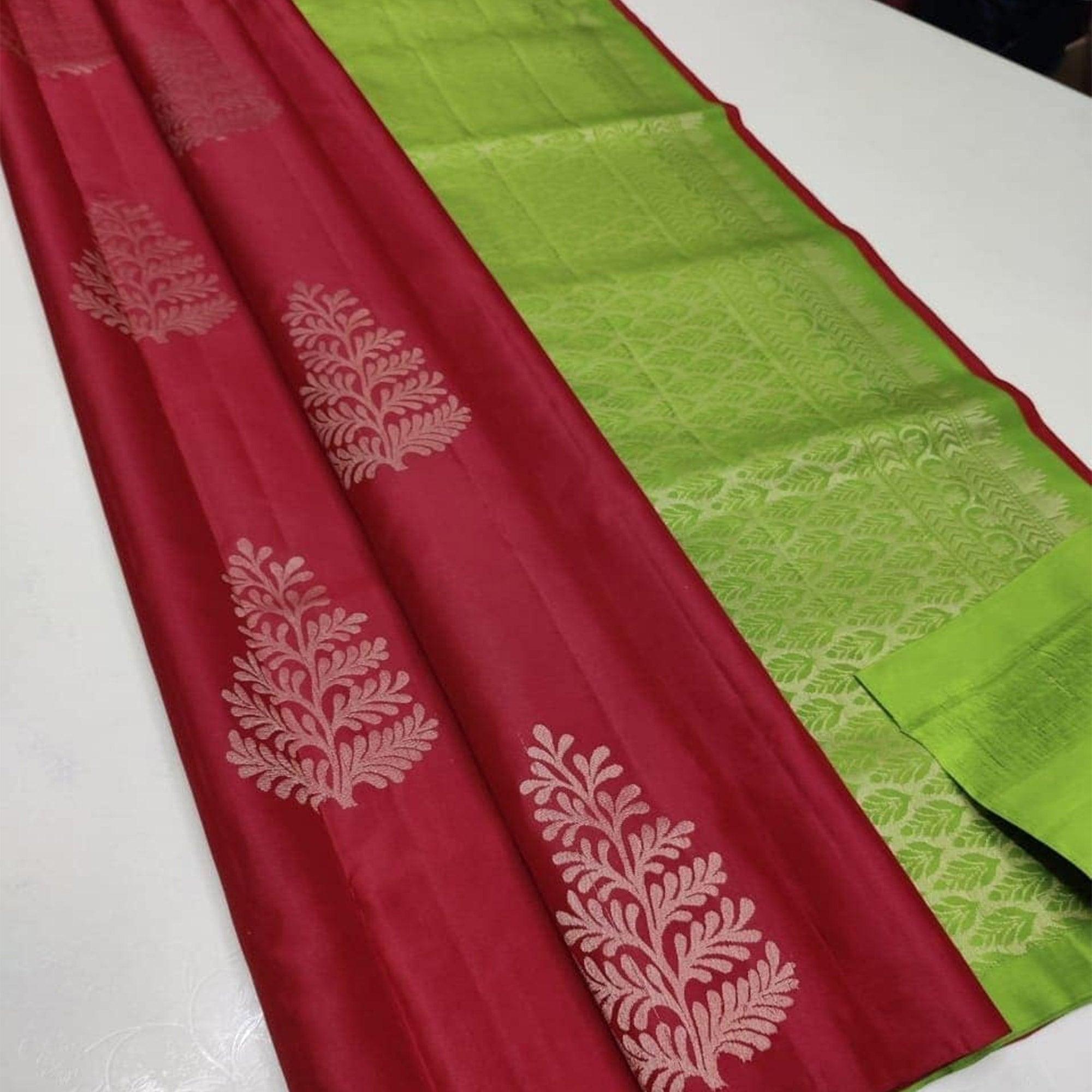 Red Zari Woven Art Silk Saree - Peachmode