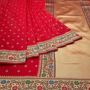 Red Zari Woven Art Silk Saree - Peachmode