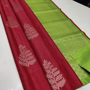 Red Zari Woven Art Silk Saree - Peachmode