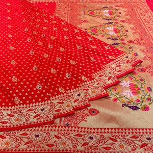 Red Zari Woven Art Silk Saree - Peachmode