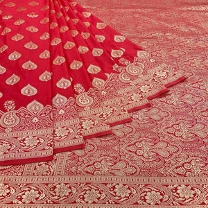 Red Zari Woven Art Silk Saree - Peachmode