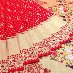Red Zari Woven Art Silk Saree - Peachmode