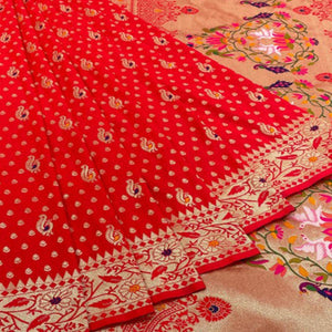 Red Zari Woven Art Silk Saree - Peachmode