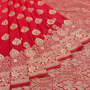 Red Zari Woven Art Silk Saree - Peachmode