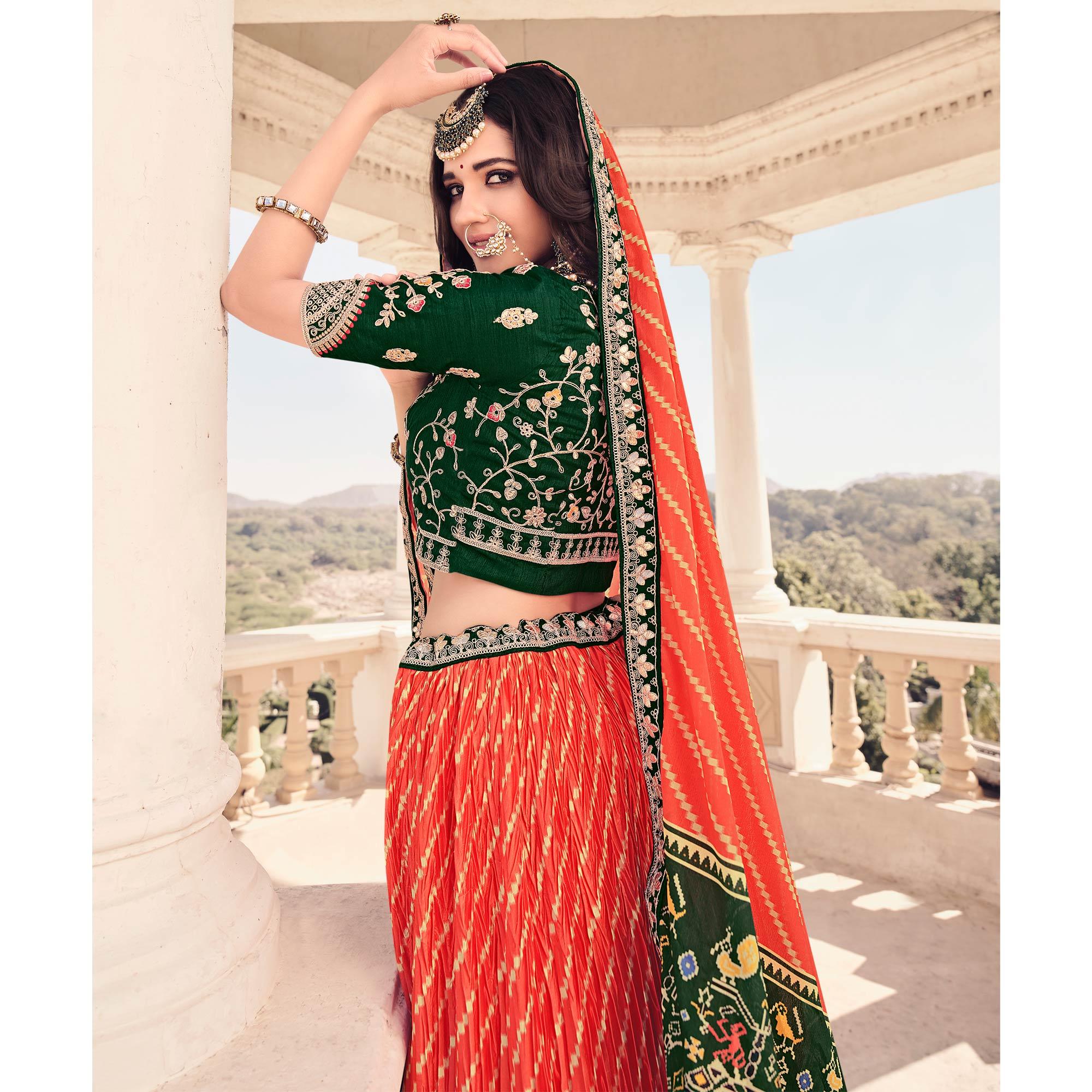 Reddish Festive Wear Satin Digital Striped Lehenga Choli - Peachmode