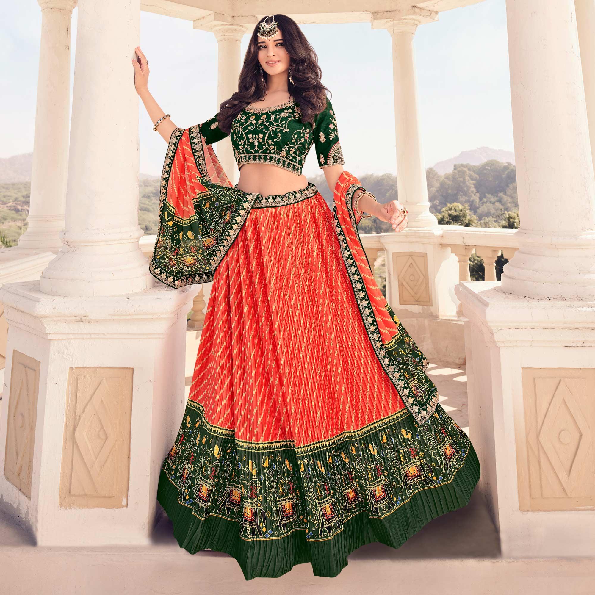 Reddish Festive Wear Satin Digital Striped Lehenga Choli - Peachmode