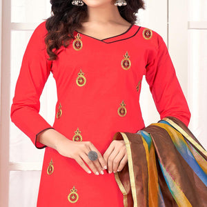 Refreshing Coral Red Colored Casual Wear Embroidered Salwar Suit - Peachmode
