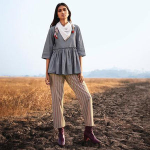 Refreshing Gray Colored Casual Printed Cotton Top-Bottom Set - Peachmode