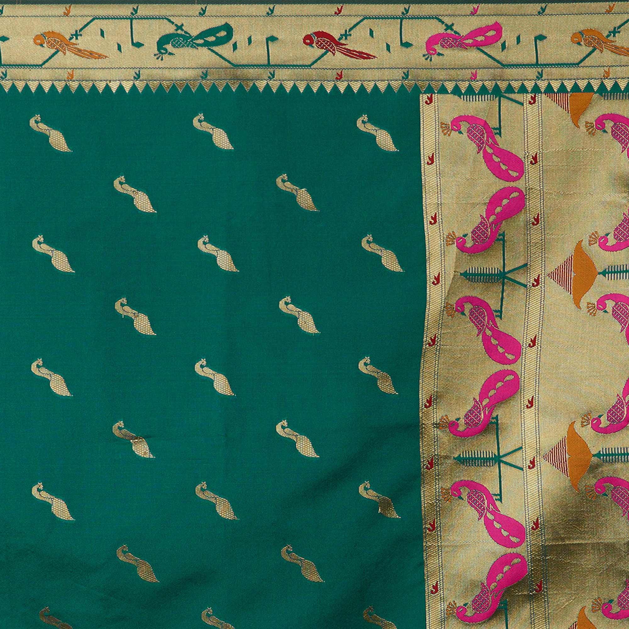 Refreshing Green Colored Festive Wear Woven Silk Blend Saree - Peachmode