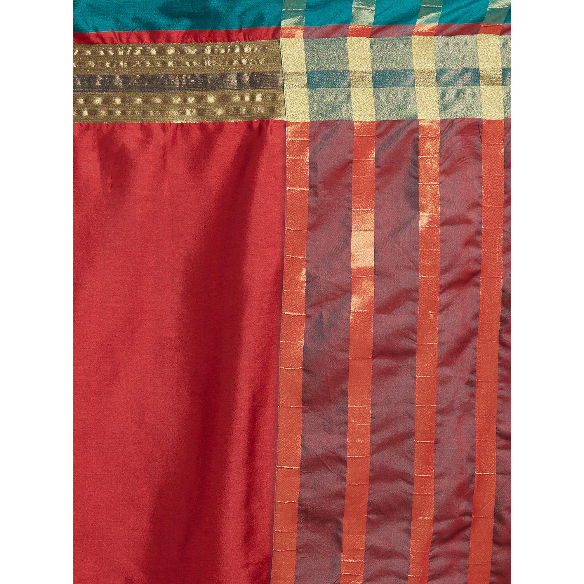 Refreshing Maroon Colored Festive Wear Woven Cotton Silk Saree - Peachmode