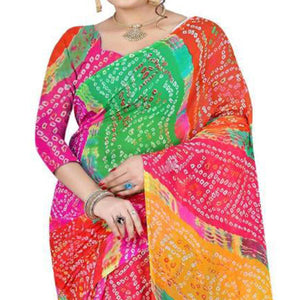 Refreshing Multicolor Coloured Casual Wear Printed Georgette Saree - Peachmode