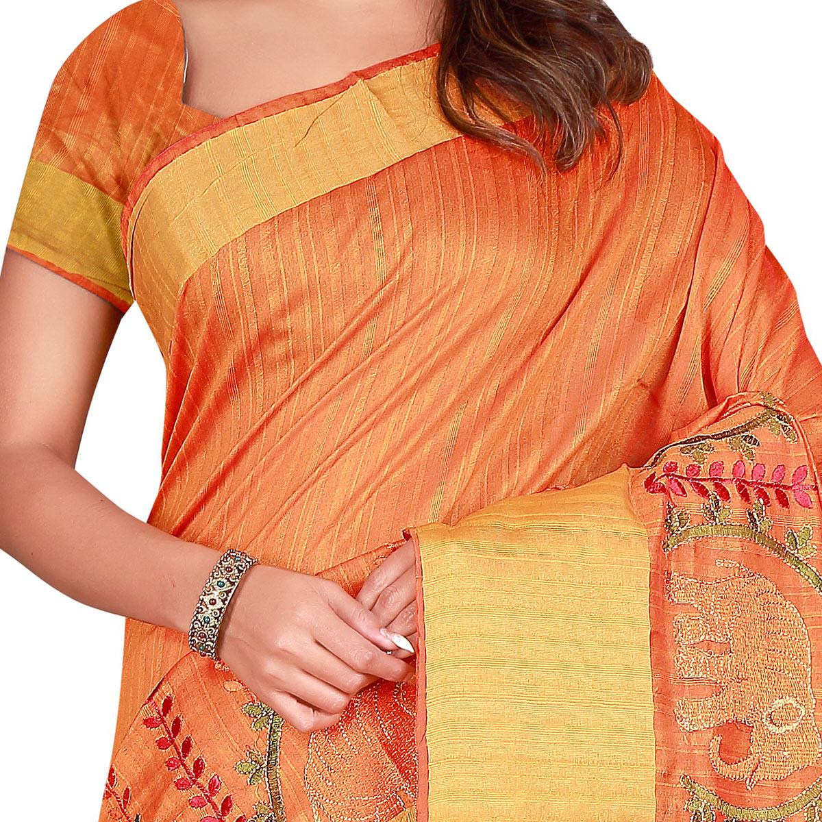 Refreshing Orange Colored Festive Wear Woven Silk Saree - Peachmode