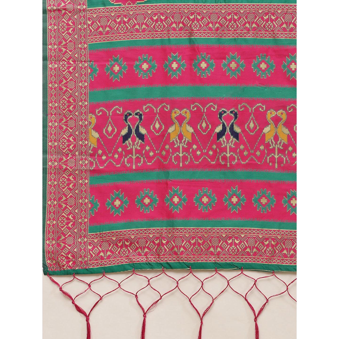 Refreshing Teal Green Colored Festive Wear Woven Silk Belnd Saree With Tassels - Peachmode