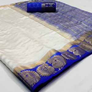 Refreshing White Coloured Festive Wear Woven Art Silk Saree - Peachmode