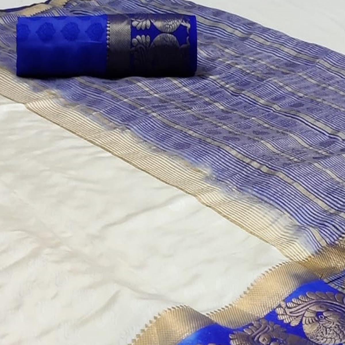 Refreshing White Coloured Festive Wear Woven Art Silk Saree - Peachmode