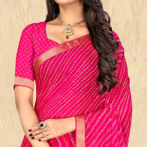 Rose Pink Bandhani Printed Chiffon Saree - Peachmode