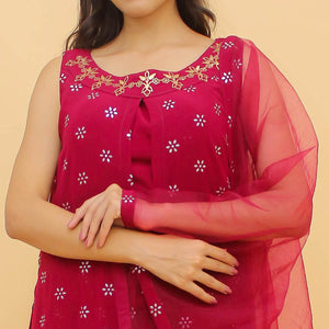 Rose Pink Floral Printed Georgette Partywear Suit - Peachmode