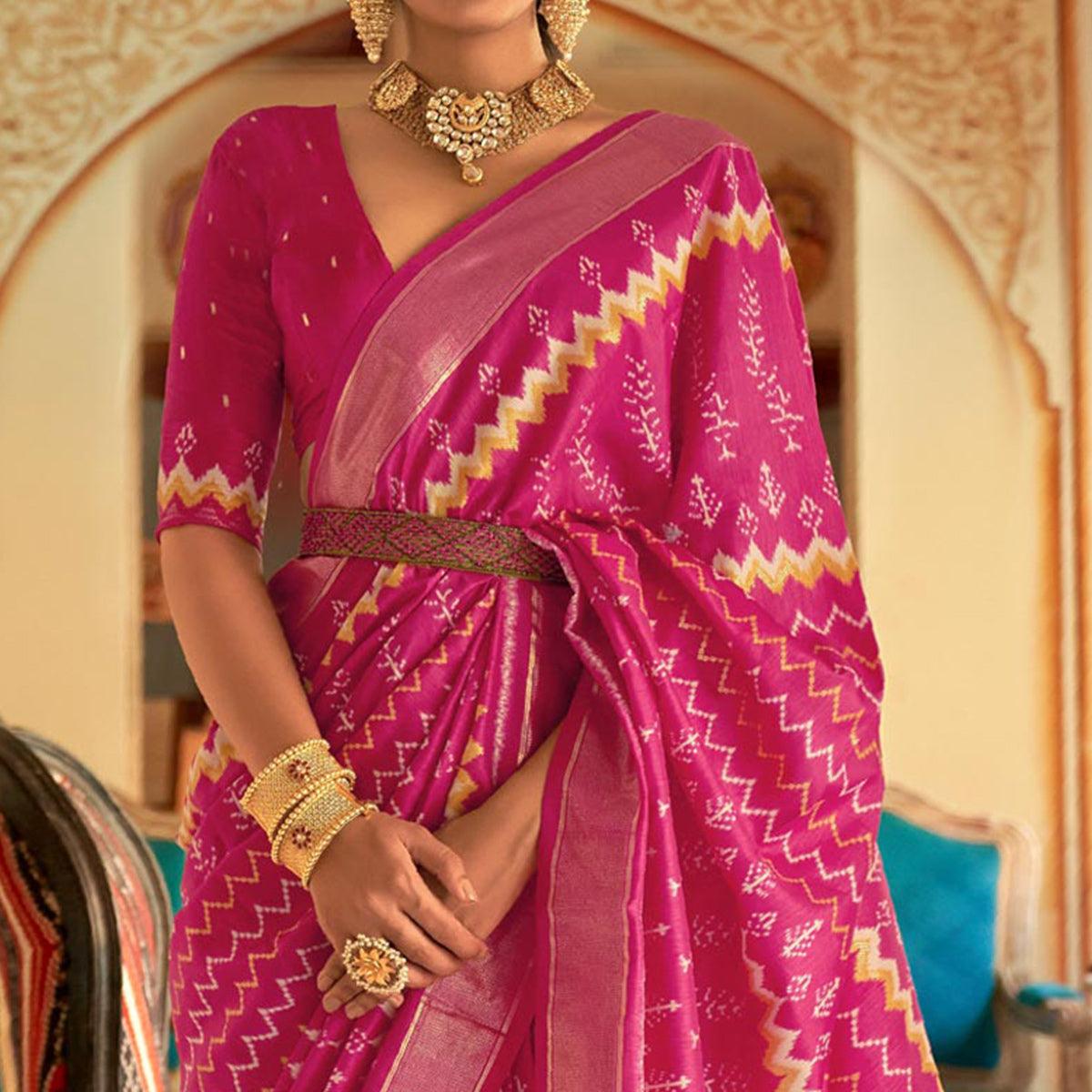 Rose Pink Patola Printed Art Silk Saree - Peachmode